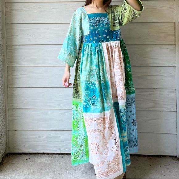 Handmade Bandana Dress/Green/Maxi SKU 72848 - Picture 2 of 10